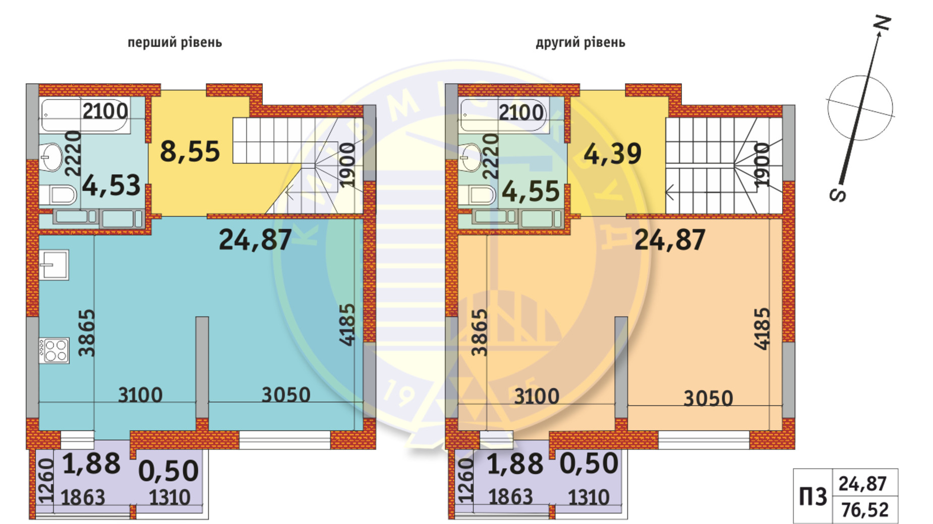 Планування багато­рівневої квартири в ЖК Злагода 76.52 м², фото 233653