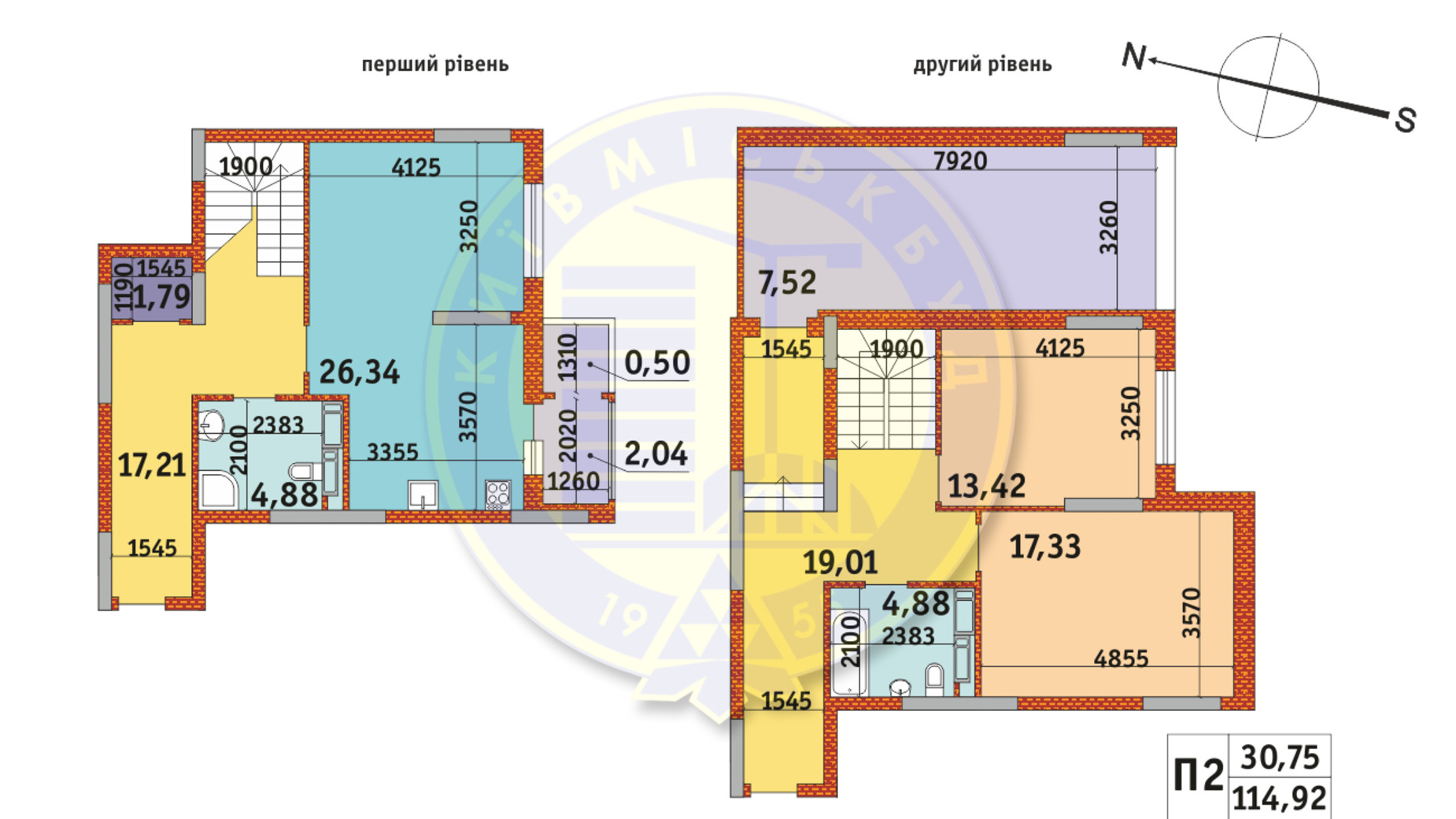 Планування багато­рівневої квартири в ЖК Злагода 114.92 м², фото 233654