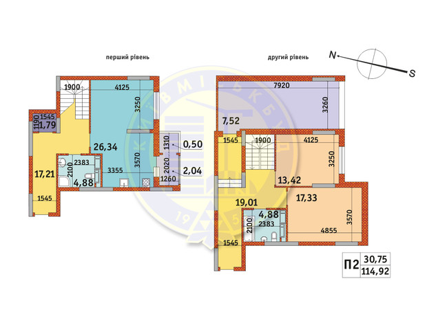 ЖК Злагода: планування 2-кімнатної квартири 114.92 м²