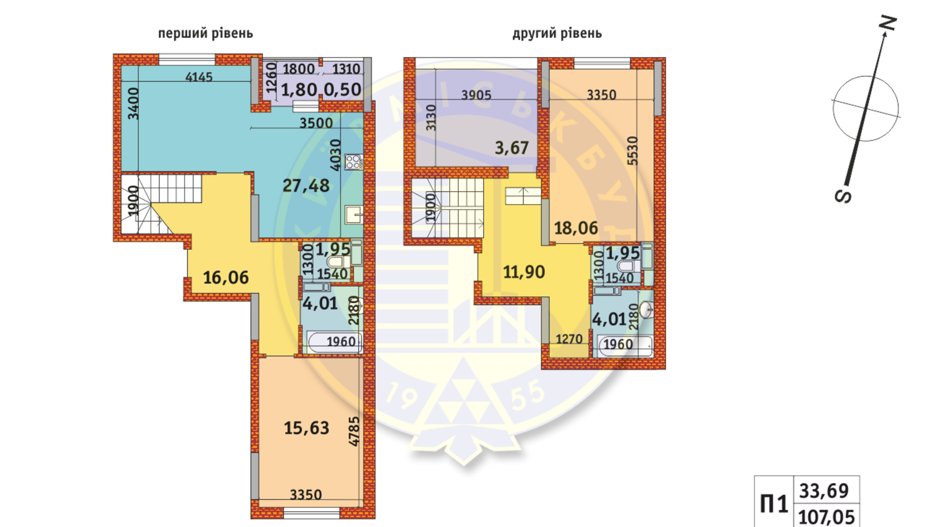 Планировка много­уровневой квартиры в ЖК Злагода 107.05 м², фото 233655