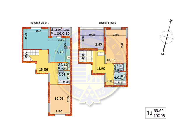 ЖК Злагода: планировка 2-комнатной квартиры 107.05 м²