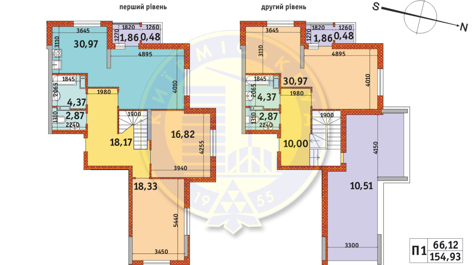 Планировка много­уровневой квартиры в ЖК Злагода 154.93 м², фото 233658