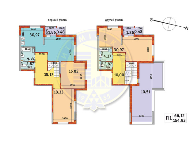 ЖК Злагода: планировка 3-комнатной квартиры 154.93 м²