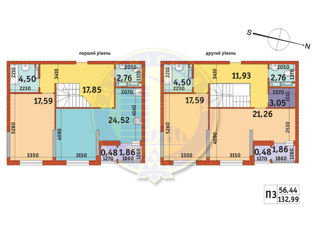 ЖК Злагода: планировка 3-комнатной квартиры 132.99 м²