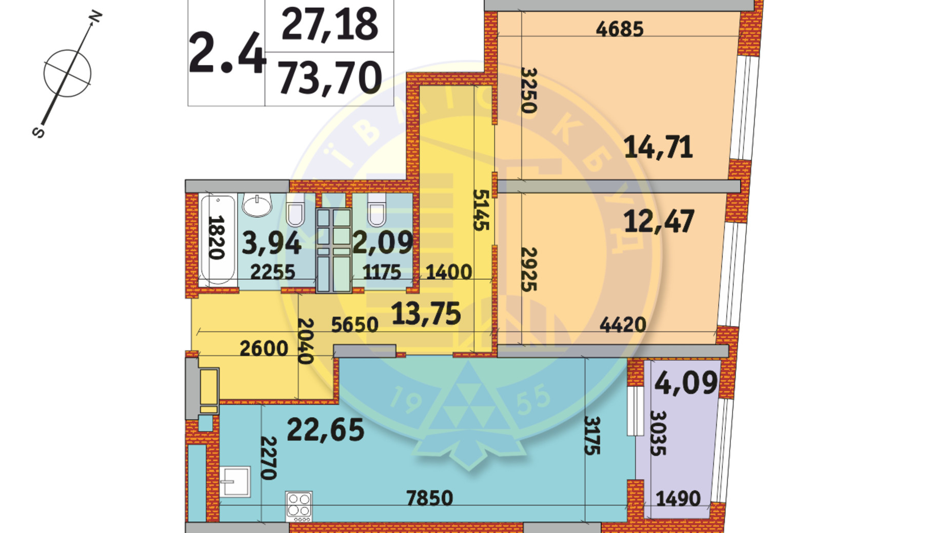 Планування 2-кімнатної квартири в ЖК Urban Park 73.7 м², фото 233731