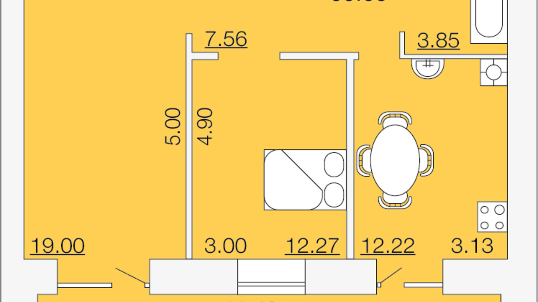 Планування 2-кімнатної квартири в ЖК Апельсин 60.6 м², фото 233889