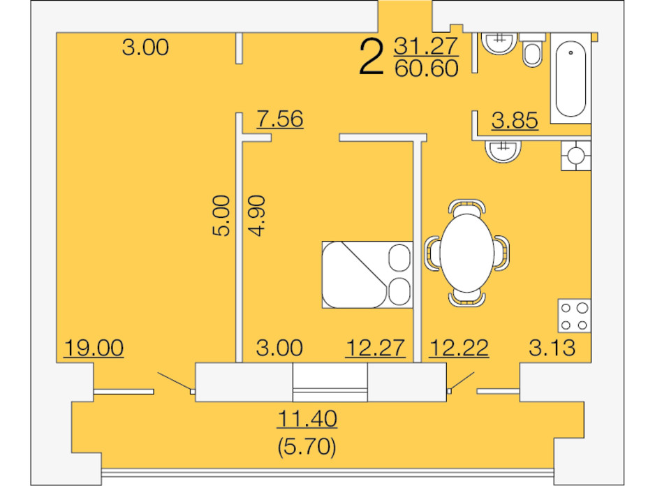 Планировка 2-комнатной квартиры в ЖК Апельсин-3 60.6 м², фото 233889 Планировка 2-комнатной квартиры в ЖК Апельсин-3 60.6 м², фото 233889