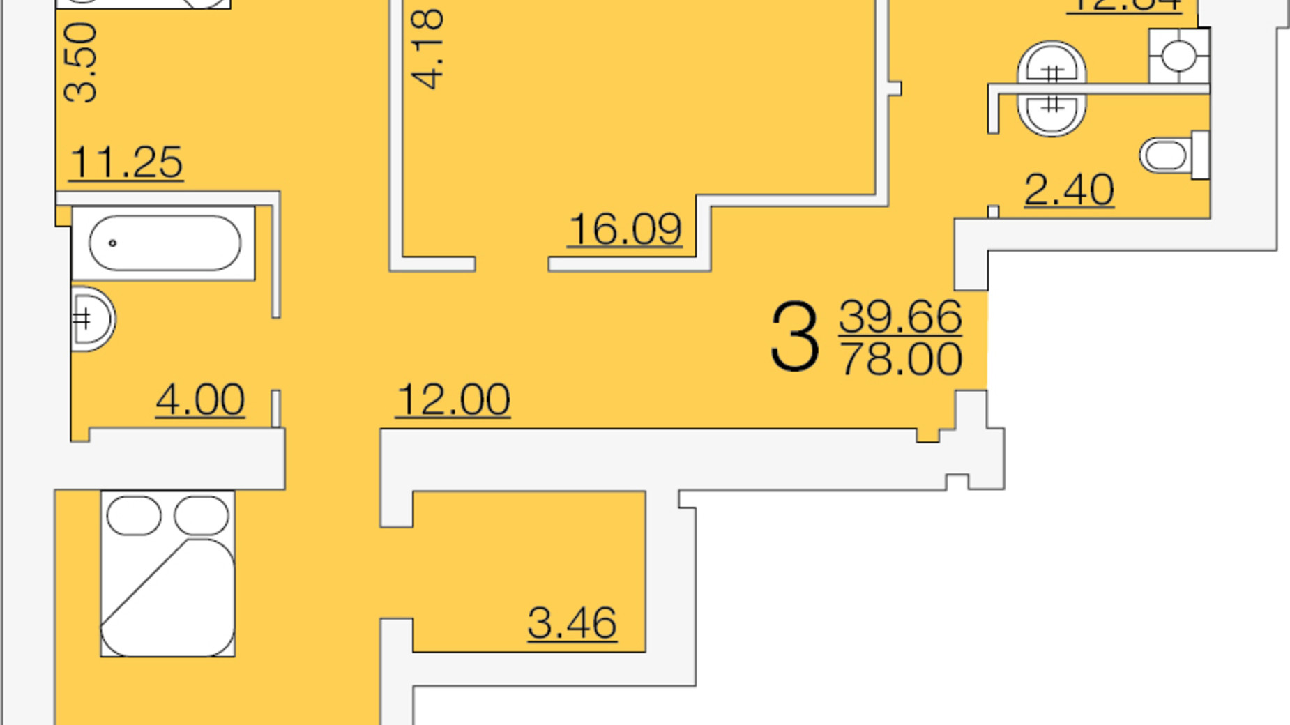 Планировка 3-комнатной квартиры в ЖК Апельсин 78 м², фото 233891