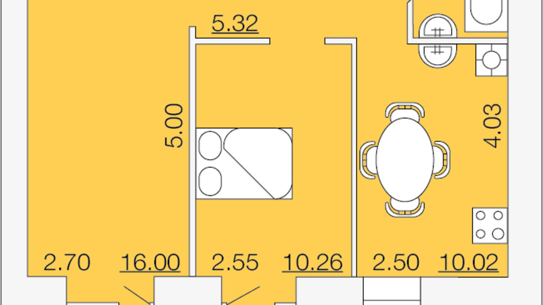 Планування 2-кімнатної квартири в ЖК Апельсин 50.3 м², фото 233893