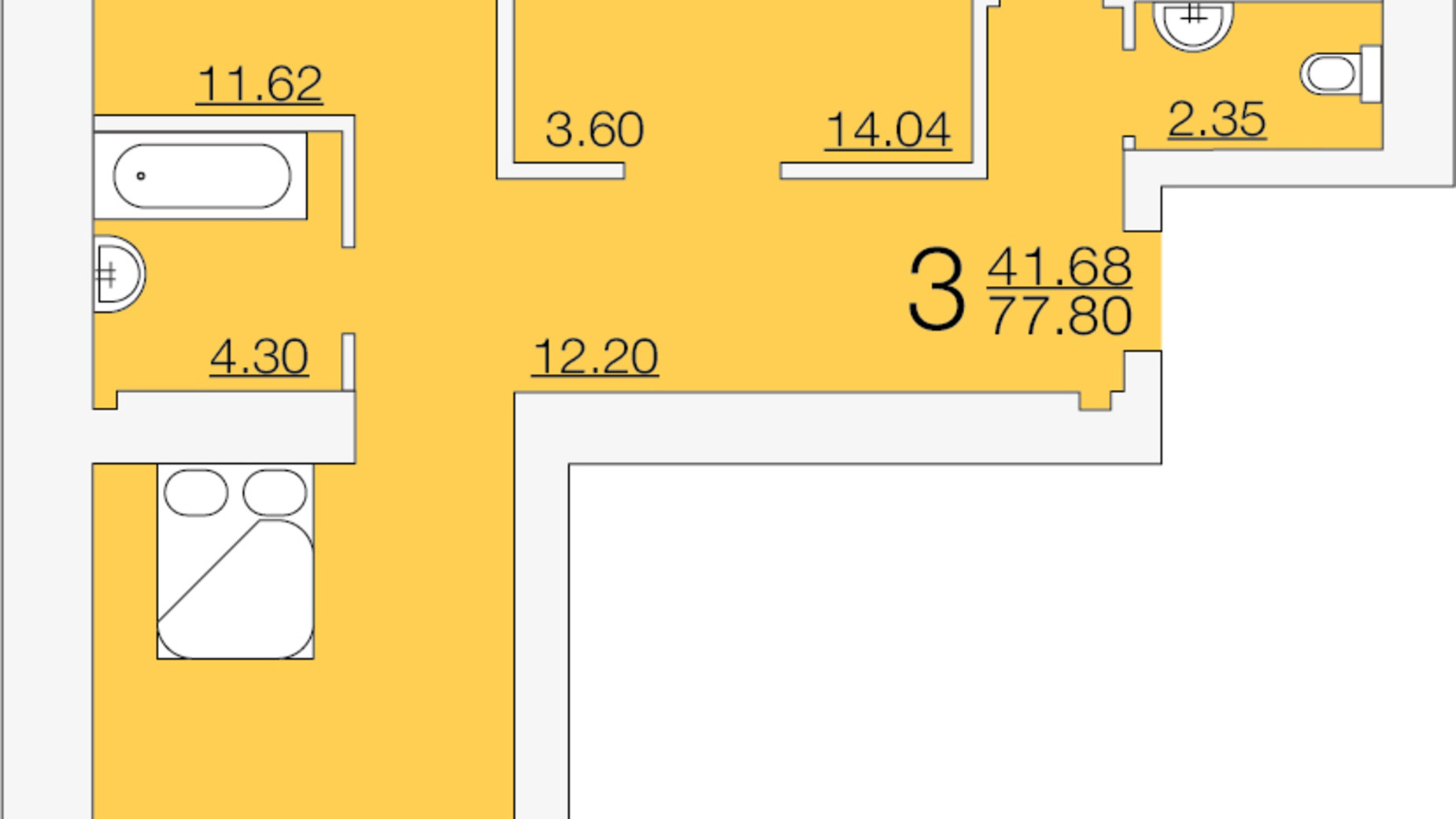 Планування 3-кімнатної квартири в ЖК Апельсин 77.8 м², фото 233896