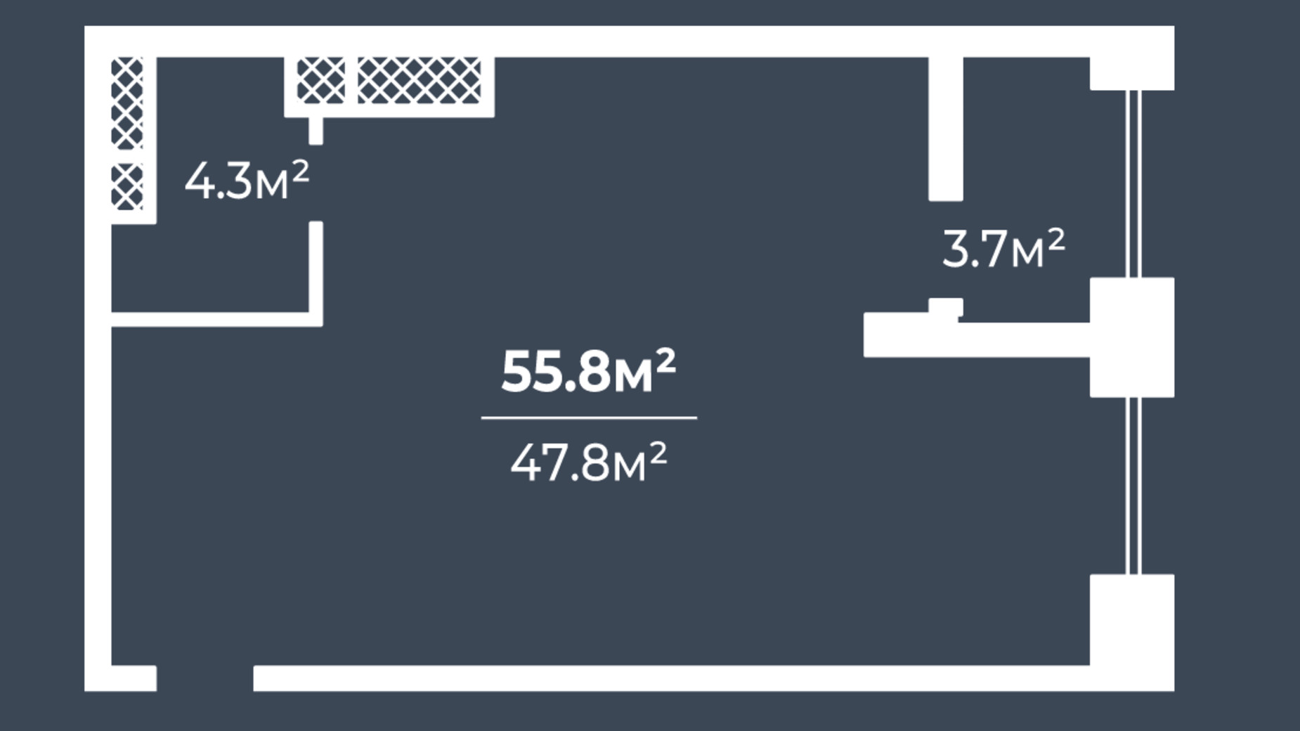 Планировка 1-комнатной квартиры в ЖК Грани 55.8 м², фото 234068