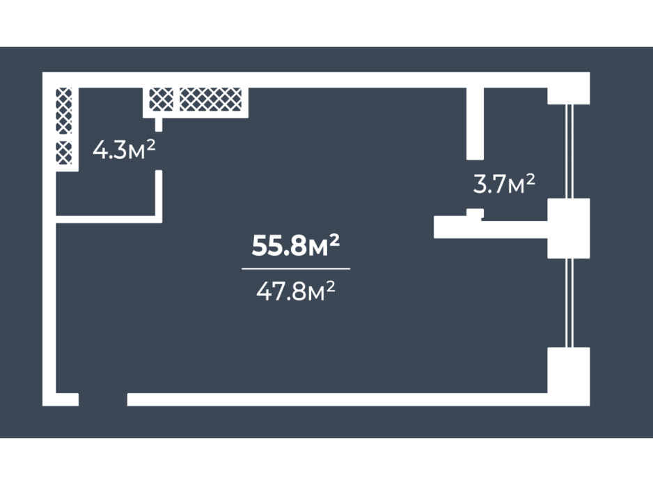 Планування 1-кімнатної квартири в ЖК Грані 55.8 м², фото 234068 Планування 1-кімнатної квартири в ЖК Грані 55.8 м², фото 234068