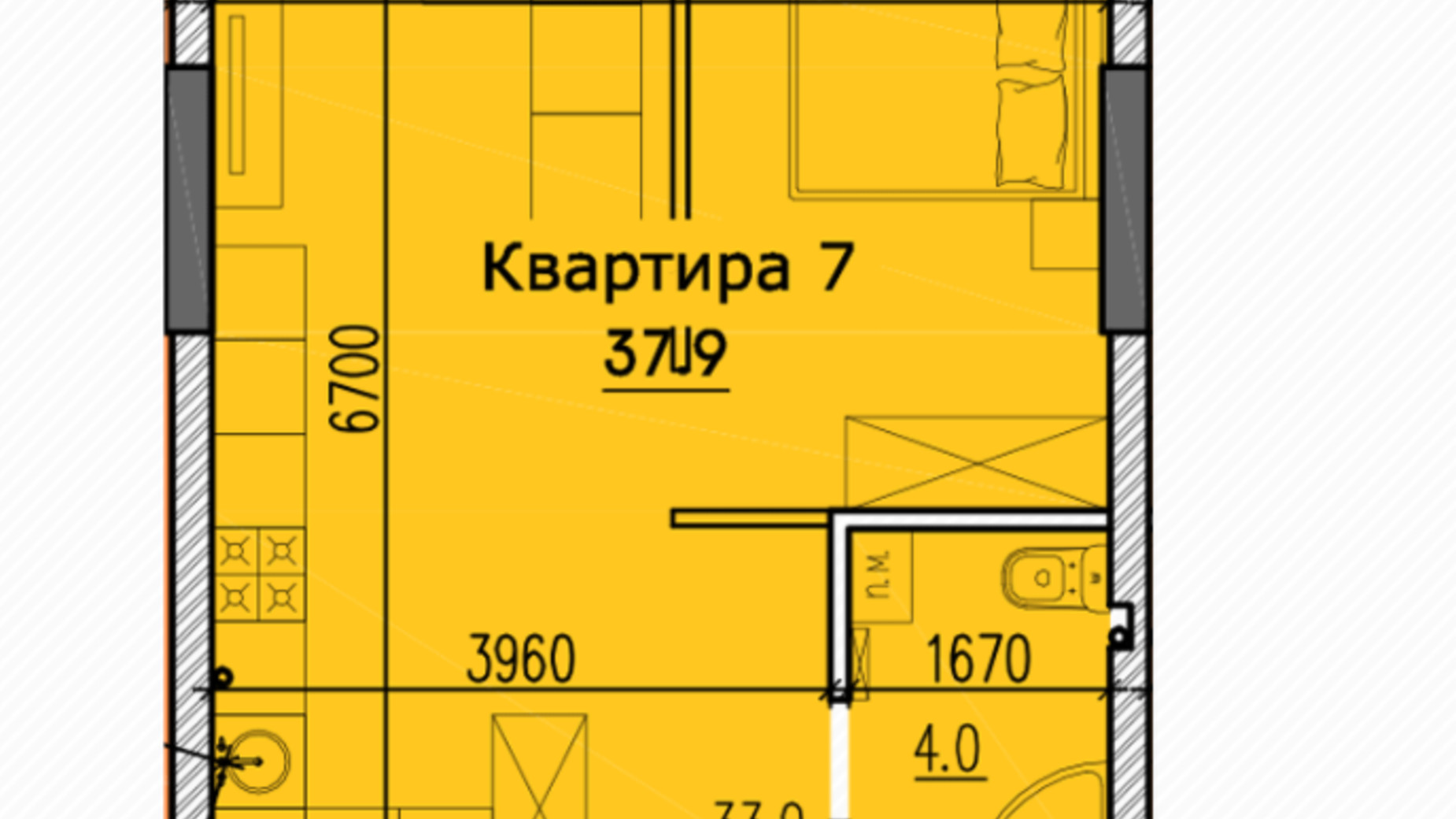 Планировка 1-комнатной квартиры в ЖК Classic Hall 37.9 м², фото 234072