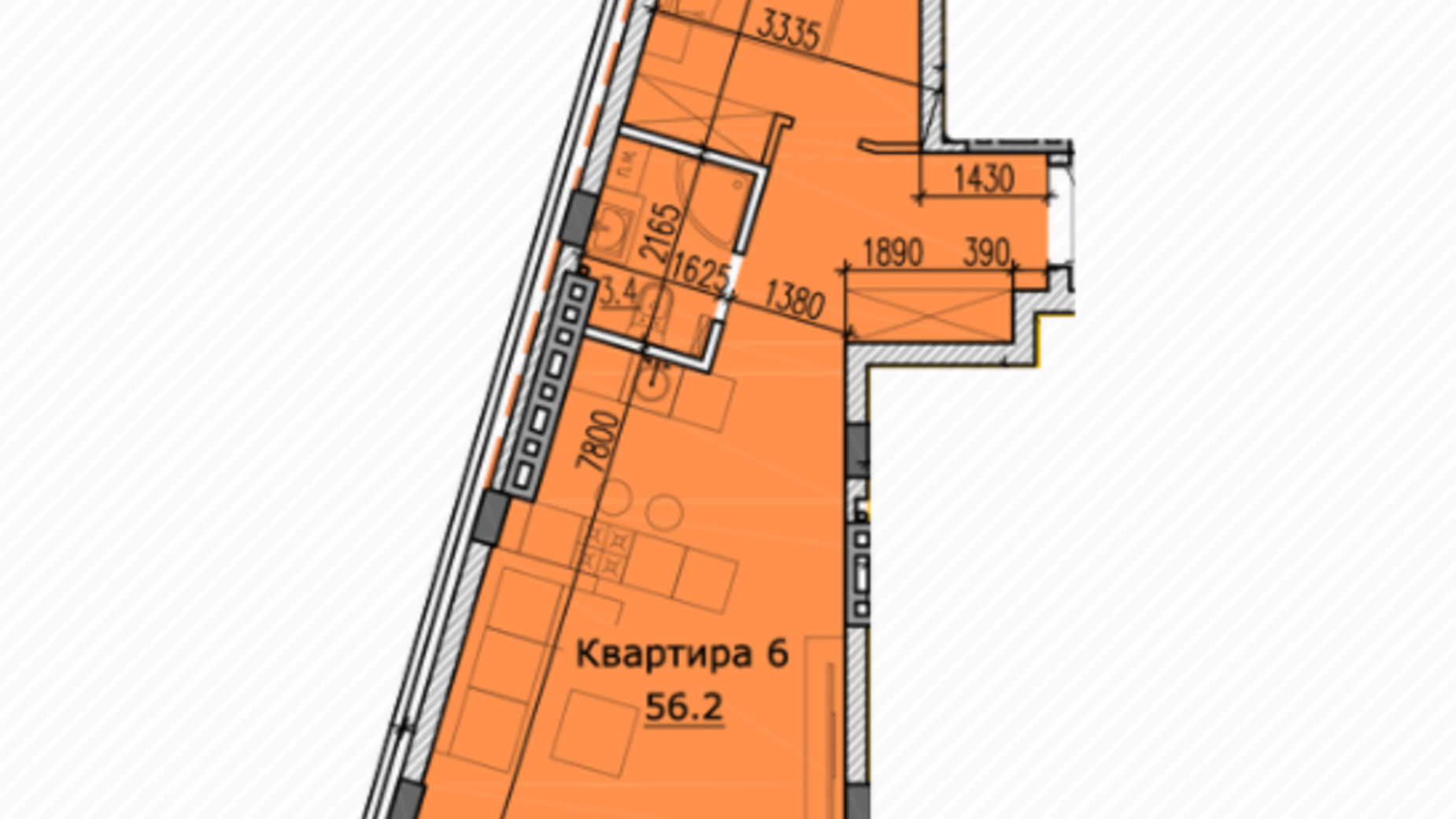 Планування 1-кімнатної квартири в ЖК Classic Hall 56.2 м², фото 234082