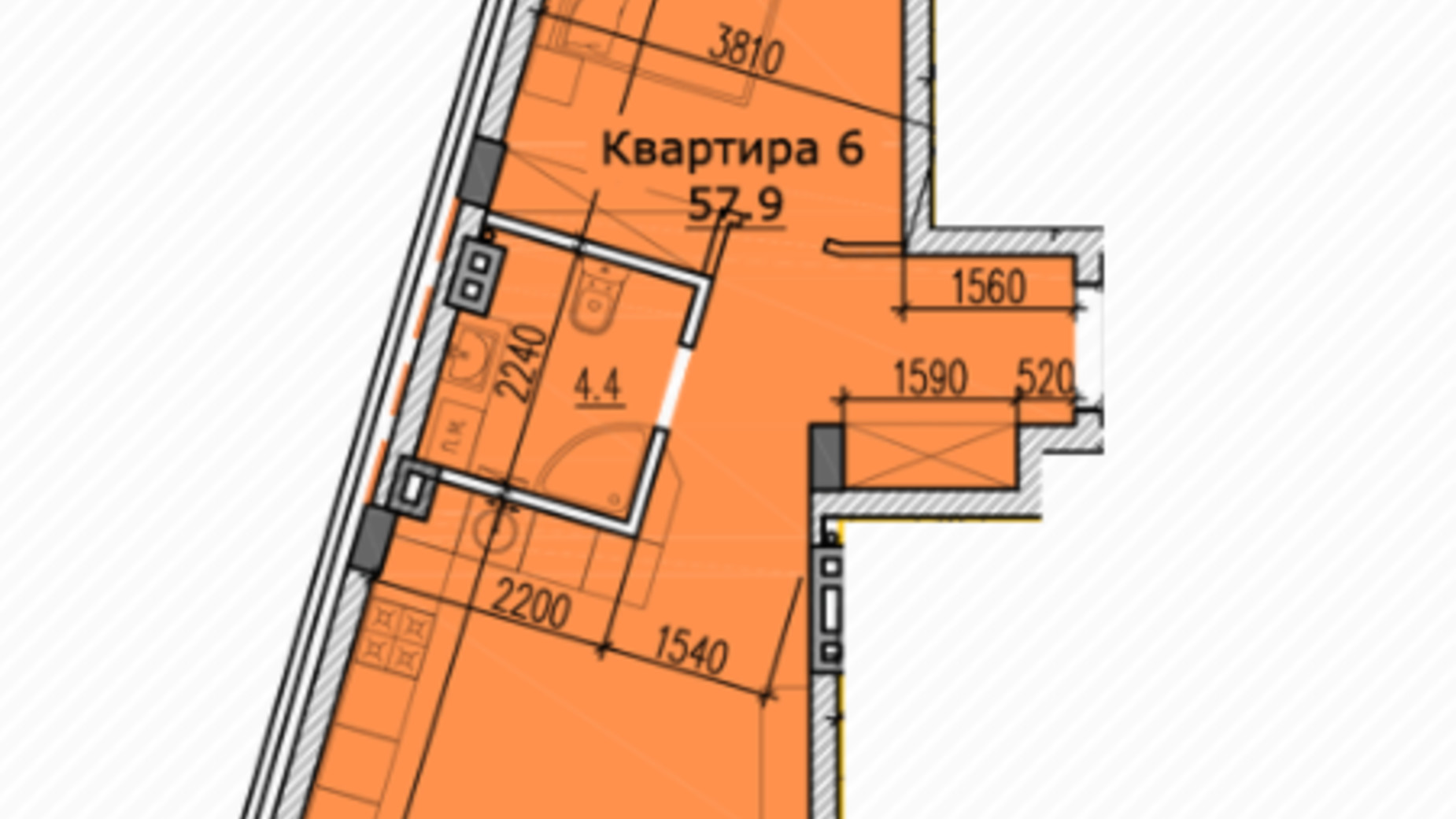 Планування 1-кімнатної квартири в ЖК Classic Hall 57.9 м², фото 234087