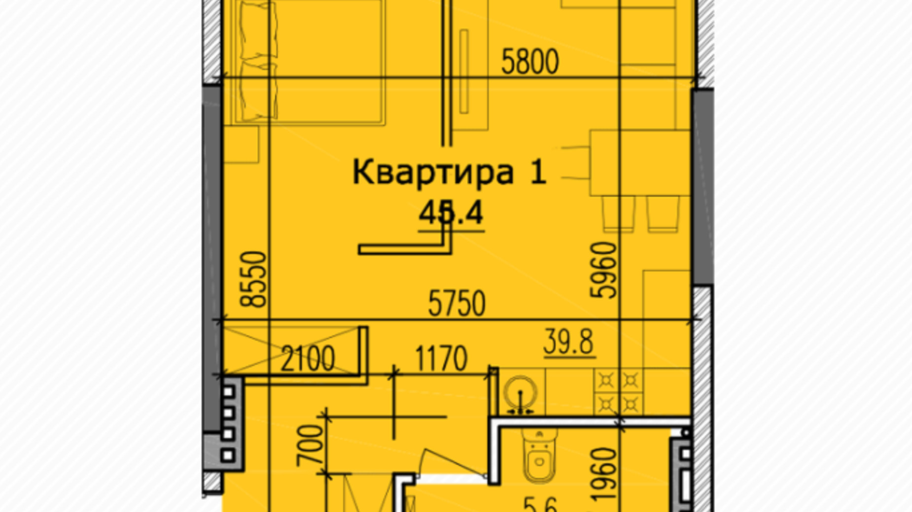 Планування 2-кімнатної квартири в ЖК Classic Hall 48.4 м², фото 234108
