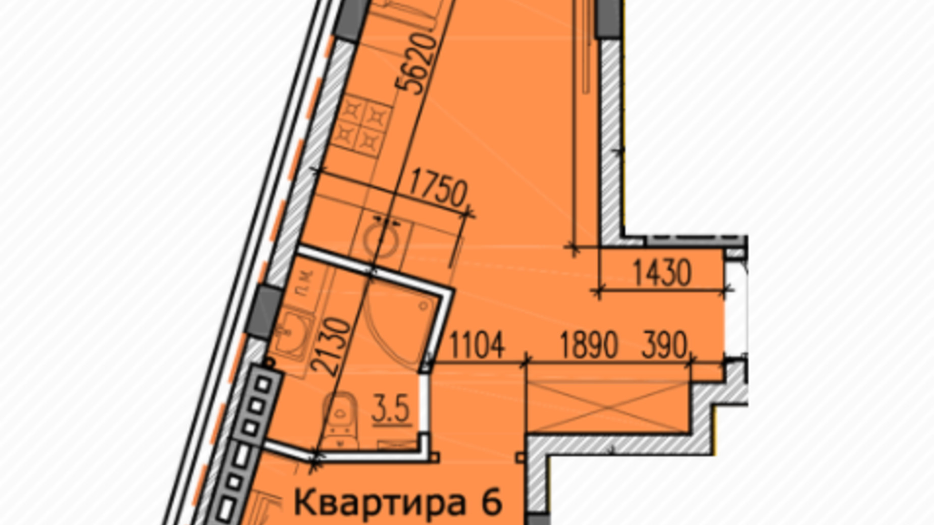 Планування 1-кімнатної квартири в ЖК Classic Hall 36.6 м², фото 234109