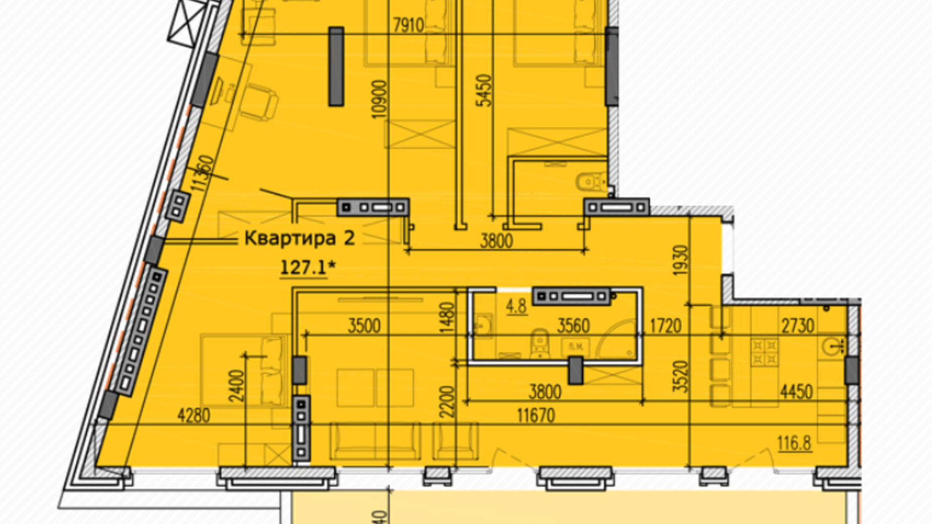 Планировка 3-комнатной квартиры в ЖК Classic Hall 127.1 м², фото 234111