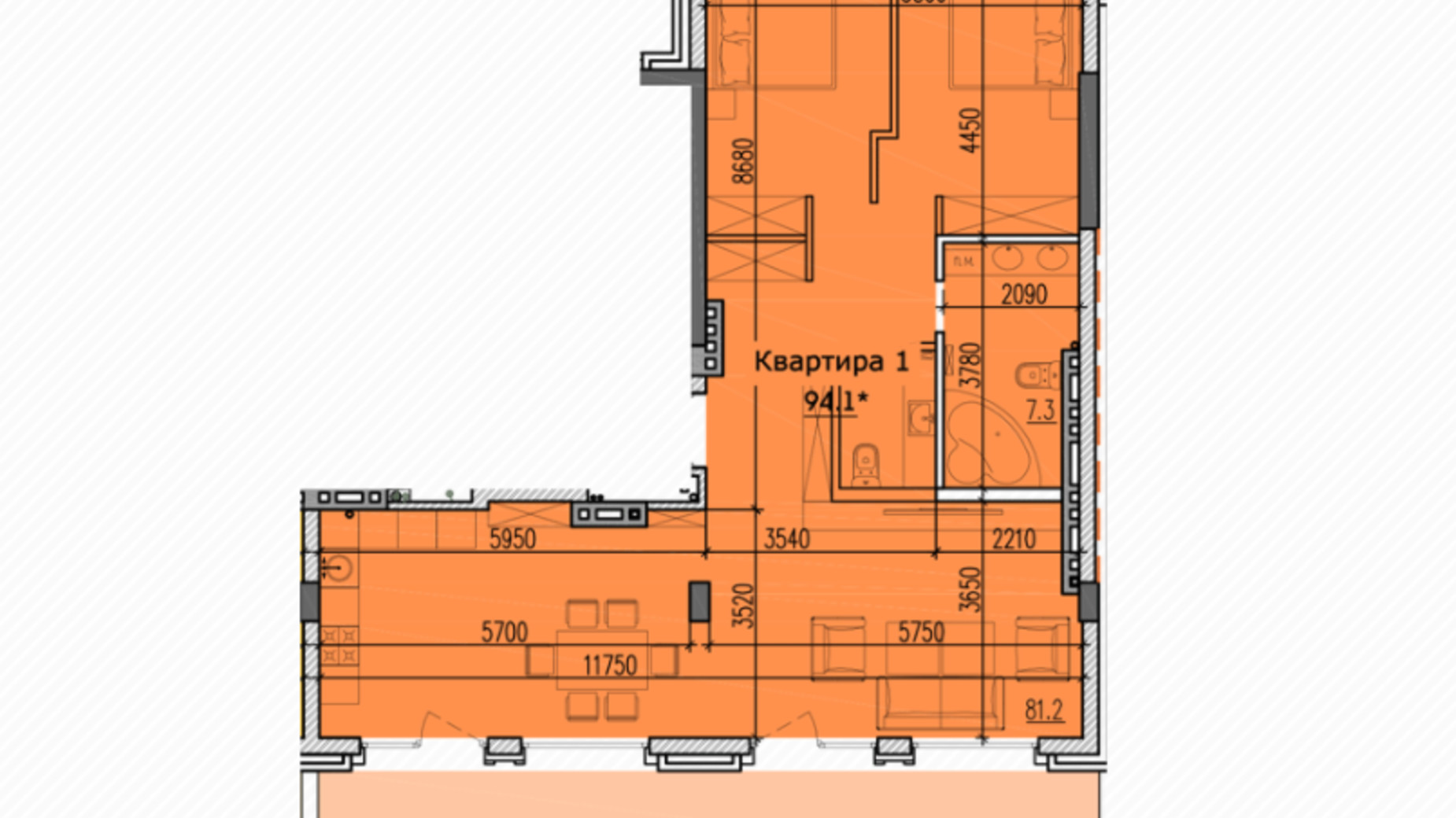 Планировка 3-комнатной квартиры в ЖК Classic Hall 94.1 м², фото 234113