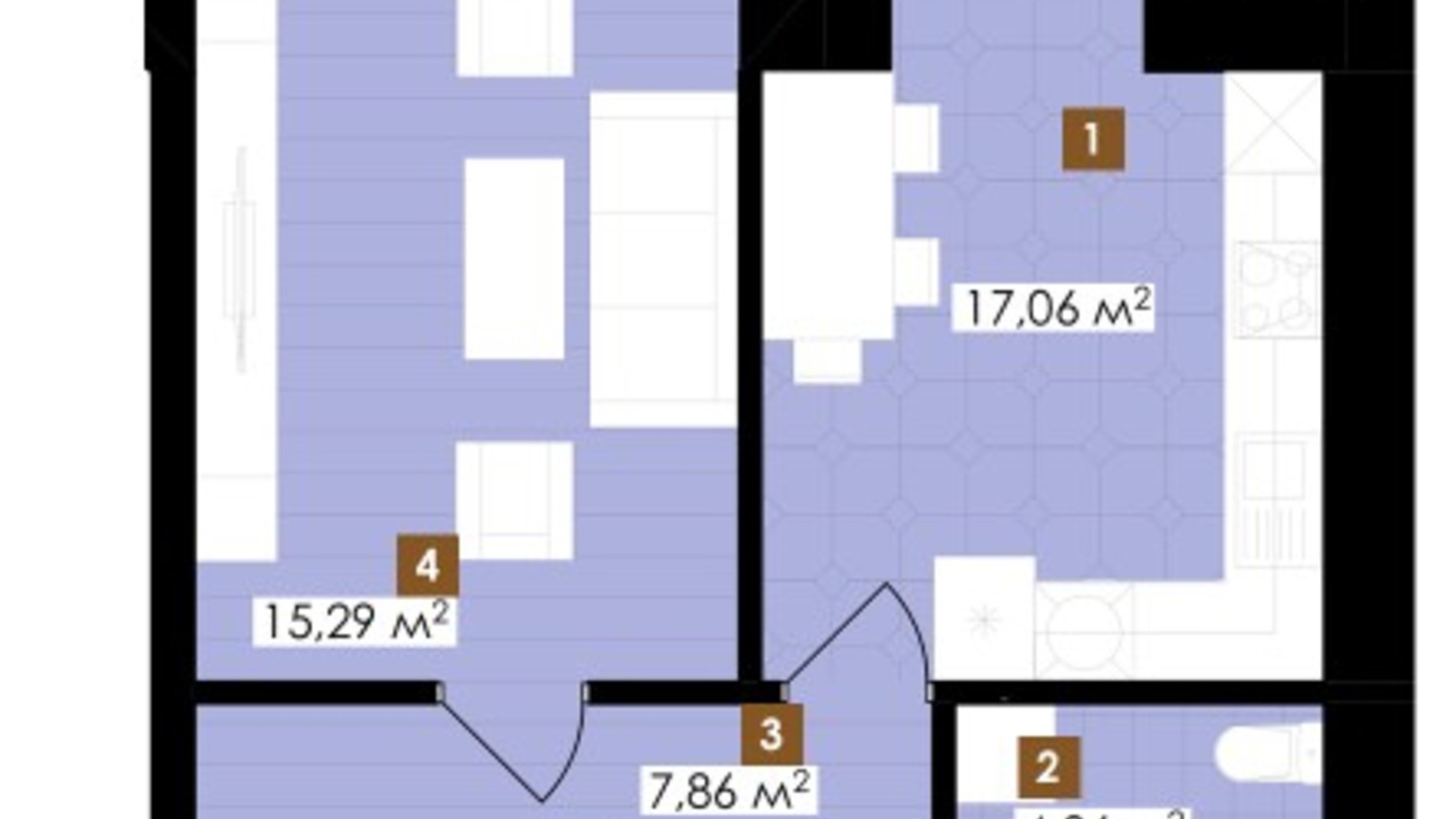 Планировка 1-комнатной квартиры в ЖК Элитный 44.27 м², фото 234131