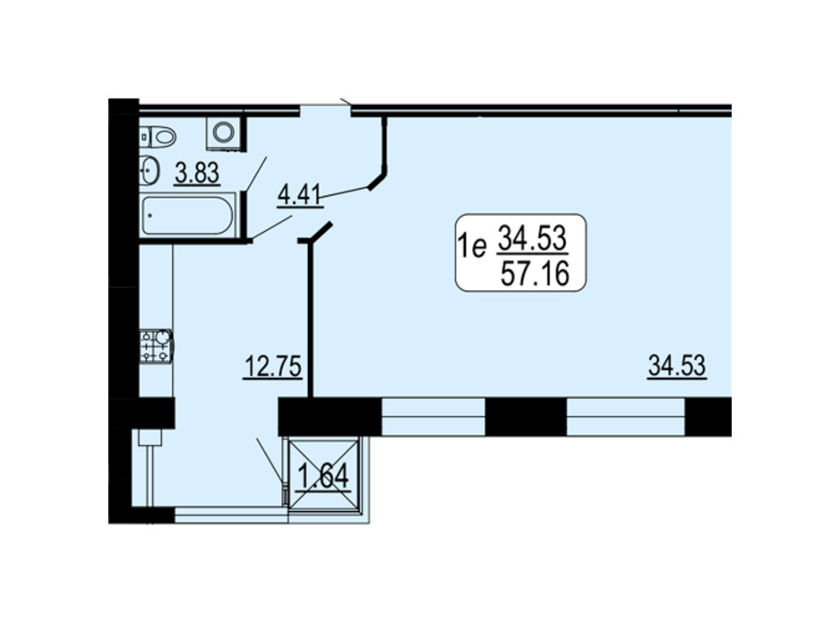 Планировка 1-комнатной квартиры в ЖК Семейный Comfort 57.16 м², фото 234288 Планировка 1-комнатной квартиры в ЖК Семейный Comfort 57.16 м², фото 234288
