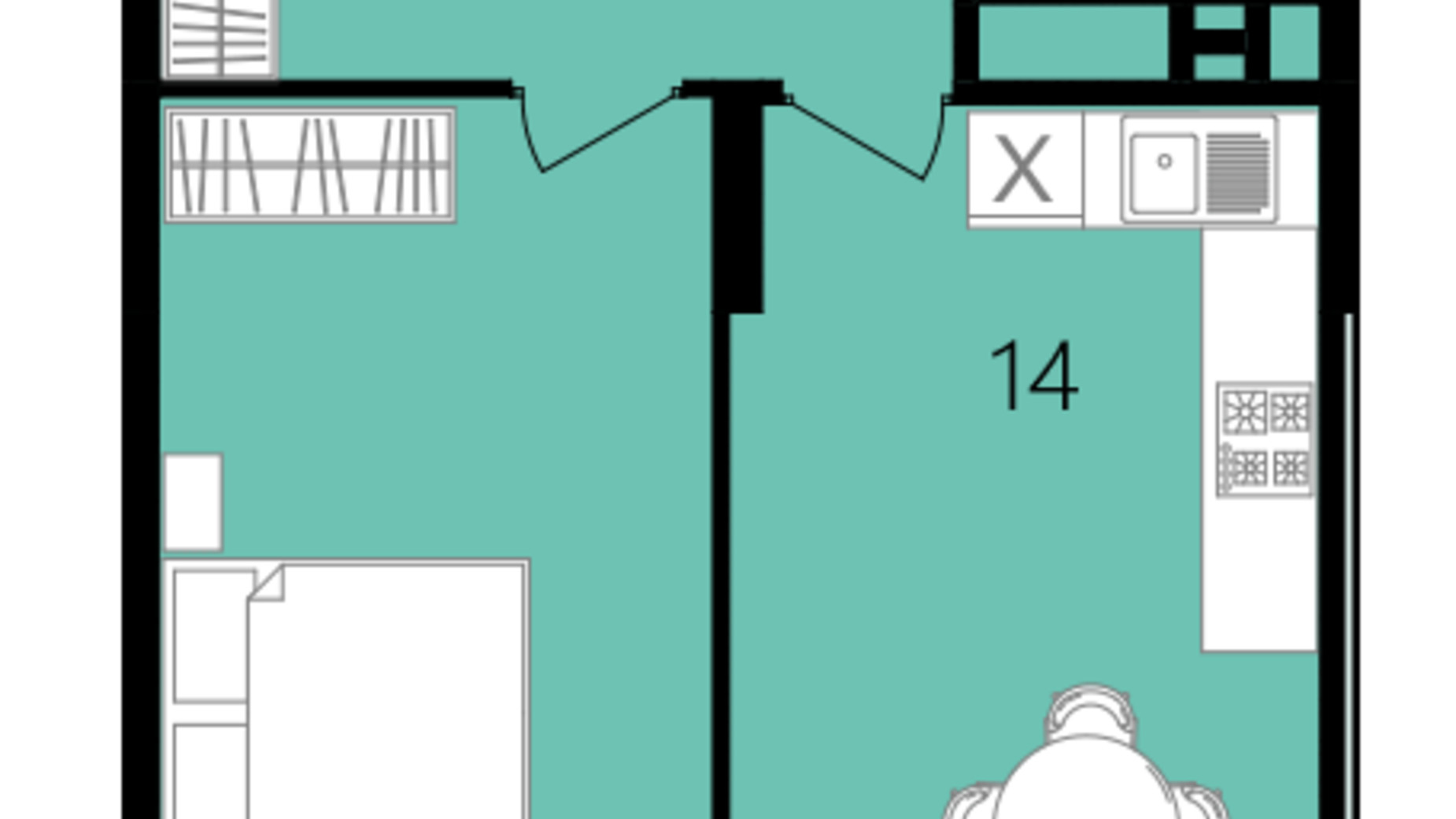 Планування 1-кімнатної квартири в ЖК Лісопарковий 48.1 м², фото 234291