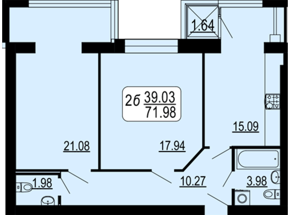 Планировка 2-комнатной квартиры в ЖК Семейный Comfort 71.98 м², фото 234292 Планировка 2-комнатной квартиры в ЖК Семейный Comfort 71.98 м², фото 234292