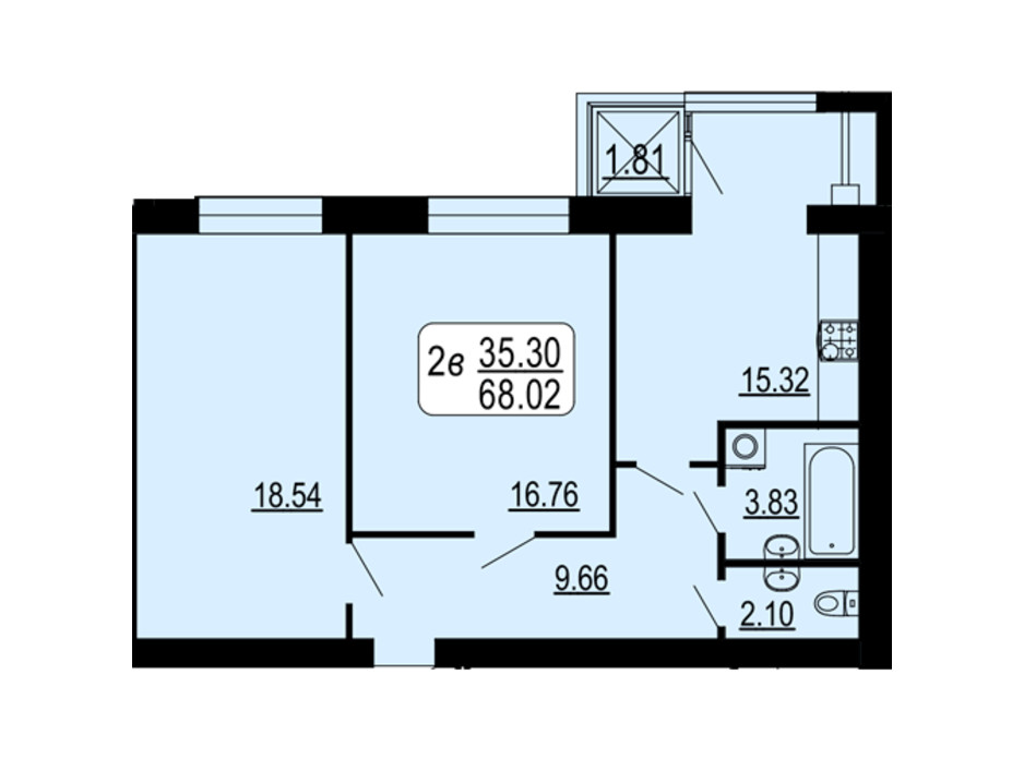Планировка 2-комнатной квартиры в ЖК Семейный Comfort 68.02 м², фото 234295 Планировка 2-комнатной квартиры в ЖК Семейный Comfort 68.02 м², фото 234295