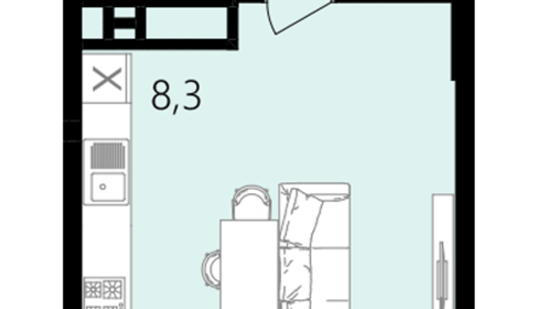 Планування 1-кімнатної квартири в ЖК Лісопарковий 33.9 м², фото 234301