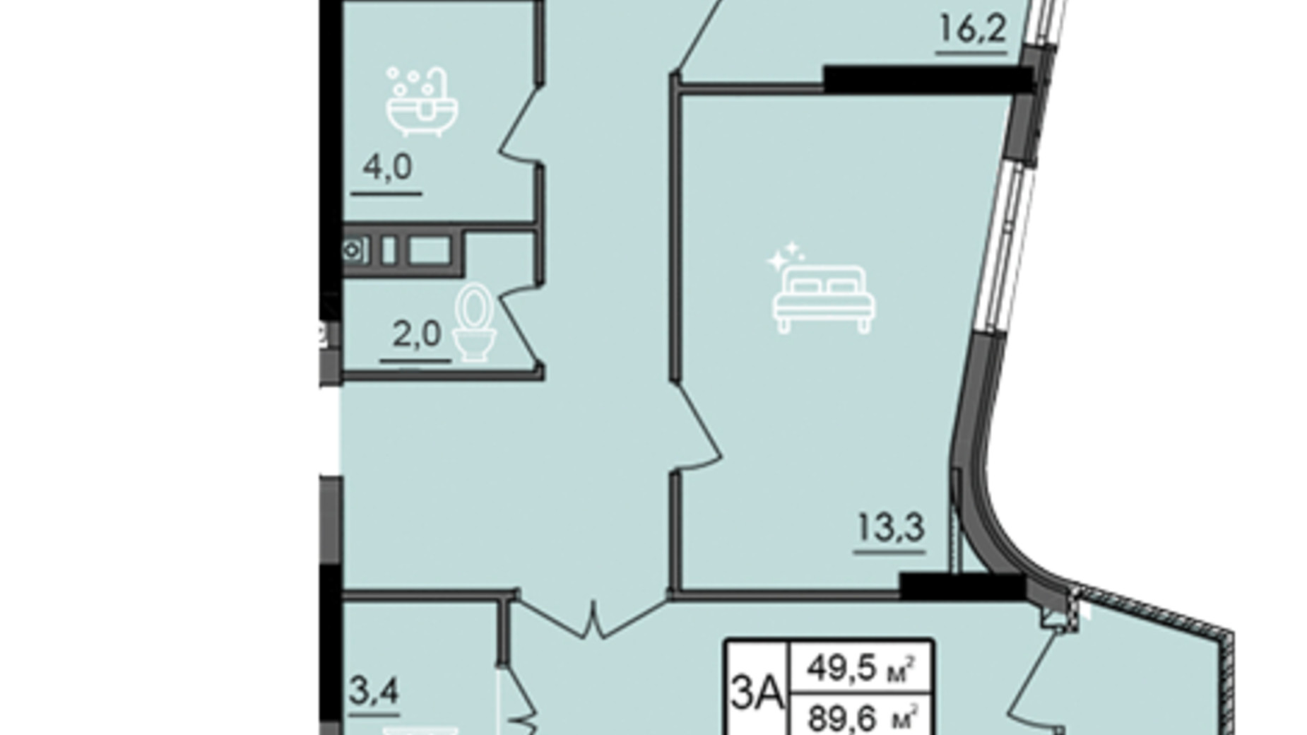 Планування 3-кімнатної квартири в ЖК Лісопарковий 89.6 м², фото 234304