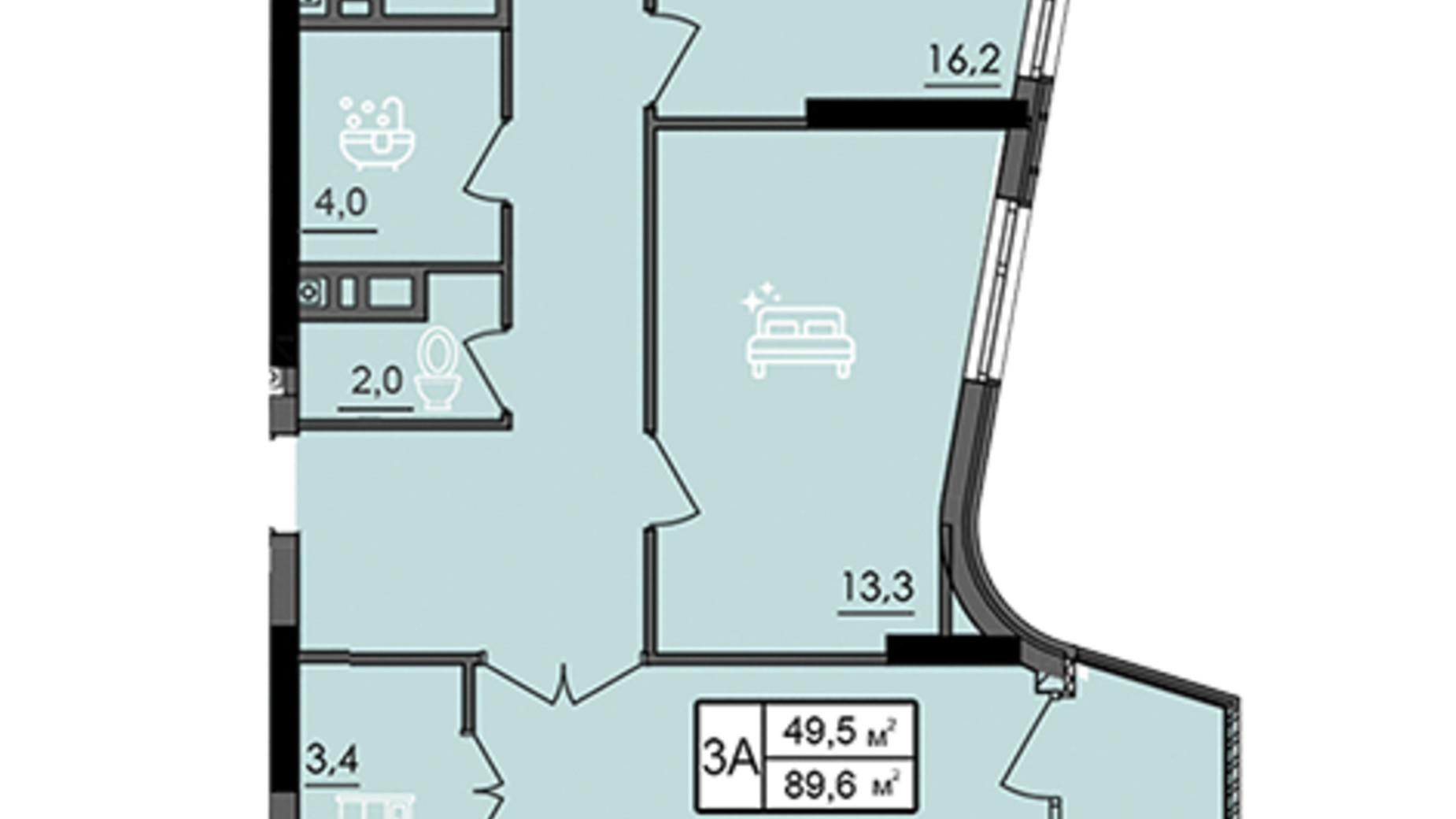 Планування 3-кімнатної квартири в ЖК Лісопарковий 89.6 м², фото 234305