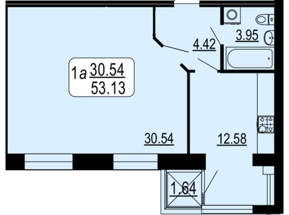 Планировка 1-комнатной квартиры в ЖК Семейный Comfort 53.13 м², фото 234307 Планировка 1-комнатной квартиры в ЖК Семейный Comfort 53.13 м², фото 234307