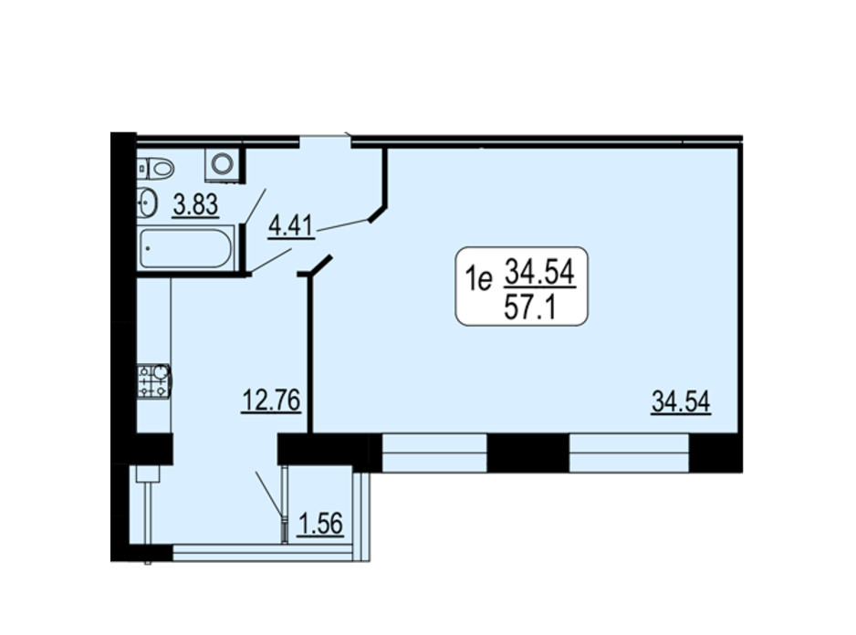 Планировка 1-комнатной квартиры в ЖК Семейный Comfort 57.1 м², фото 234309 Планировка 1-комнатной квартиры в ЖК Семейный Comfort 57.1 м², фото 234309