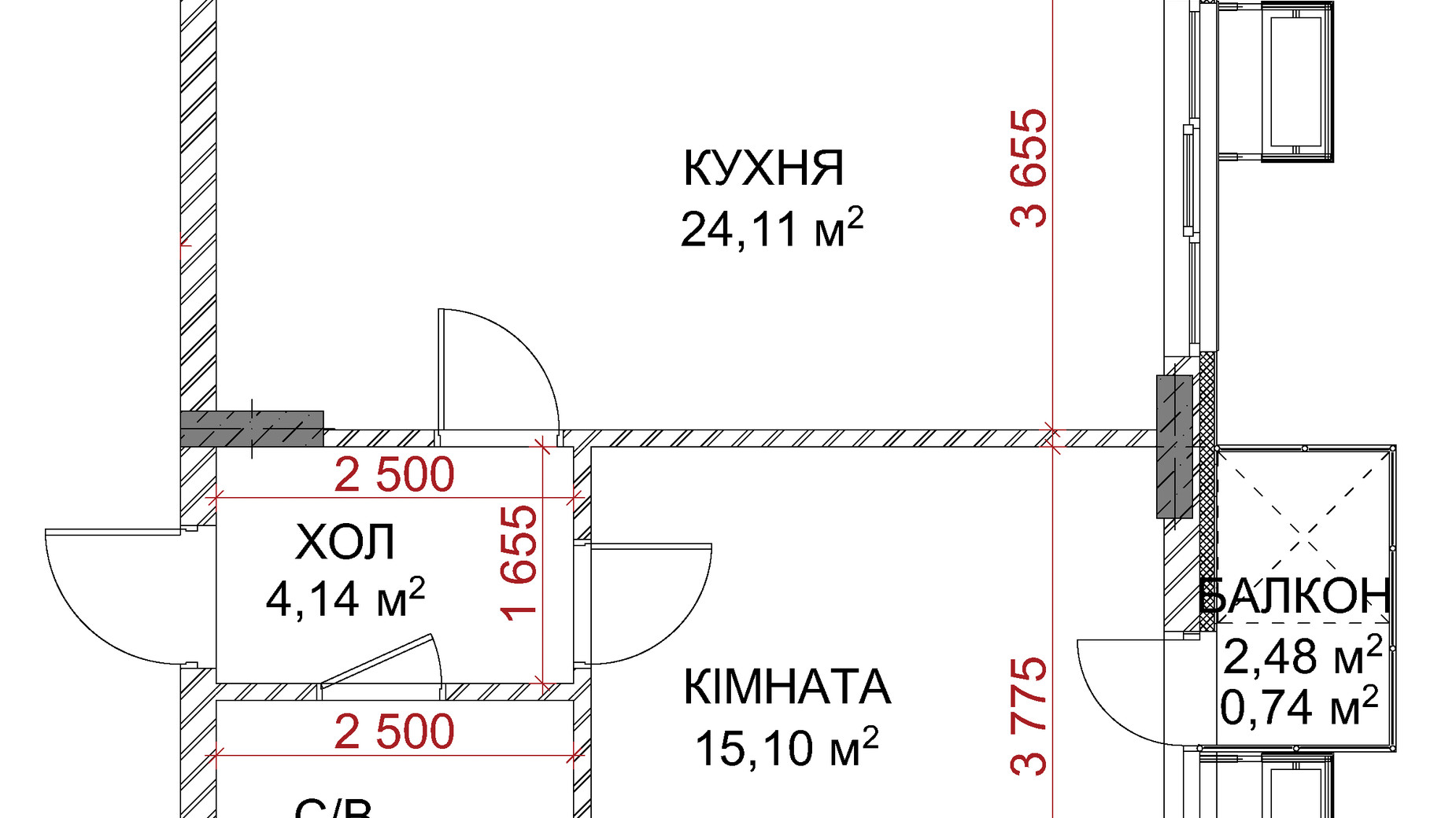 Планировка 1-комнатной квартиры в ЖК Riverside 48.58 м², фото 234345