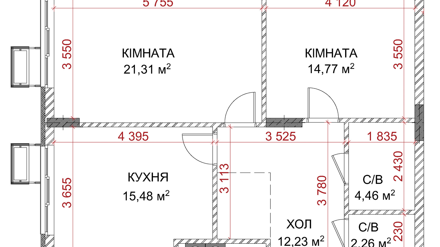 Планировка 2-комнатной квартиры в ЖК Riverside 56.42 м², фото 234346