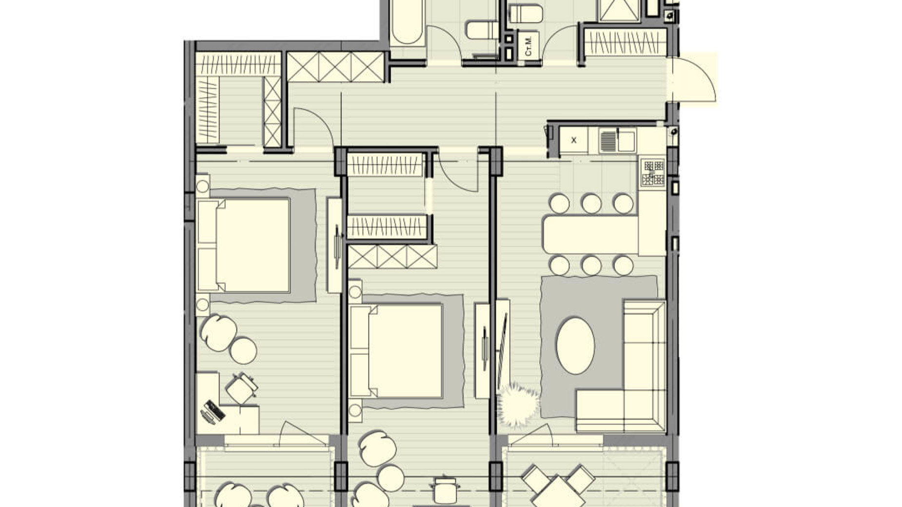 Планировка 2-комнатной квартиры в ЖК Luxberry lakes & forest 103.3 м², фото 234547