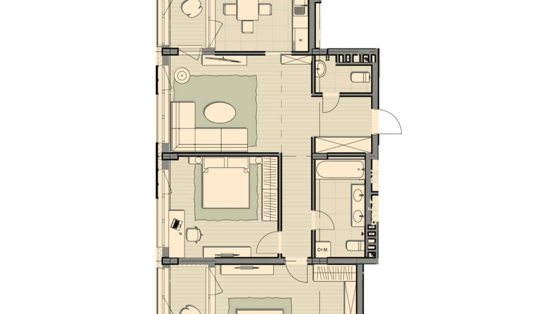 Планировка 3-комнатной квартиры в ЖК Luxberry lakes & forest 102.3 м², фото 234553