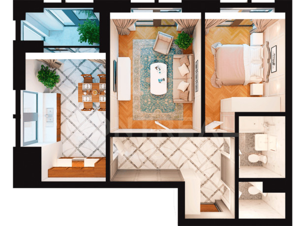 ЖК Montreal House: планировка 2-комнатной квартиры 66.35 м² ЖК Montreal House: планировка 2-комнатной квартиры 66.35 м²