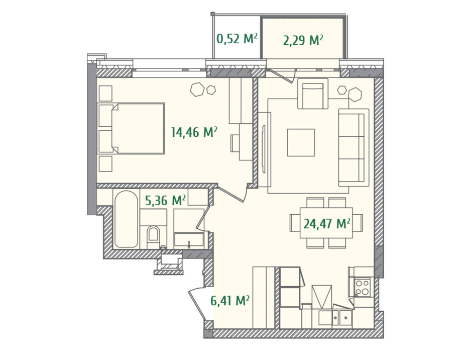 Планировка 1-комнатной квартиры в ЖК Illinsky House 53.87 м², фото 234557 Планировка 1-комнатной квартиры в ЖК Illinsky House 53.87 м², фото 234557