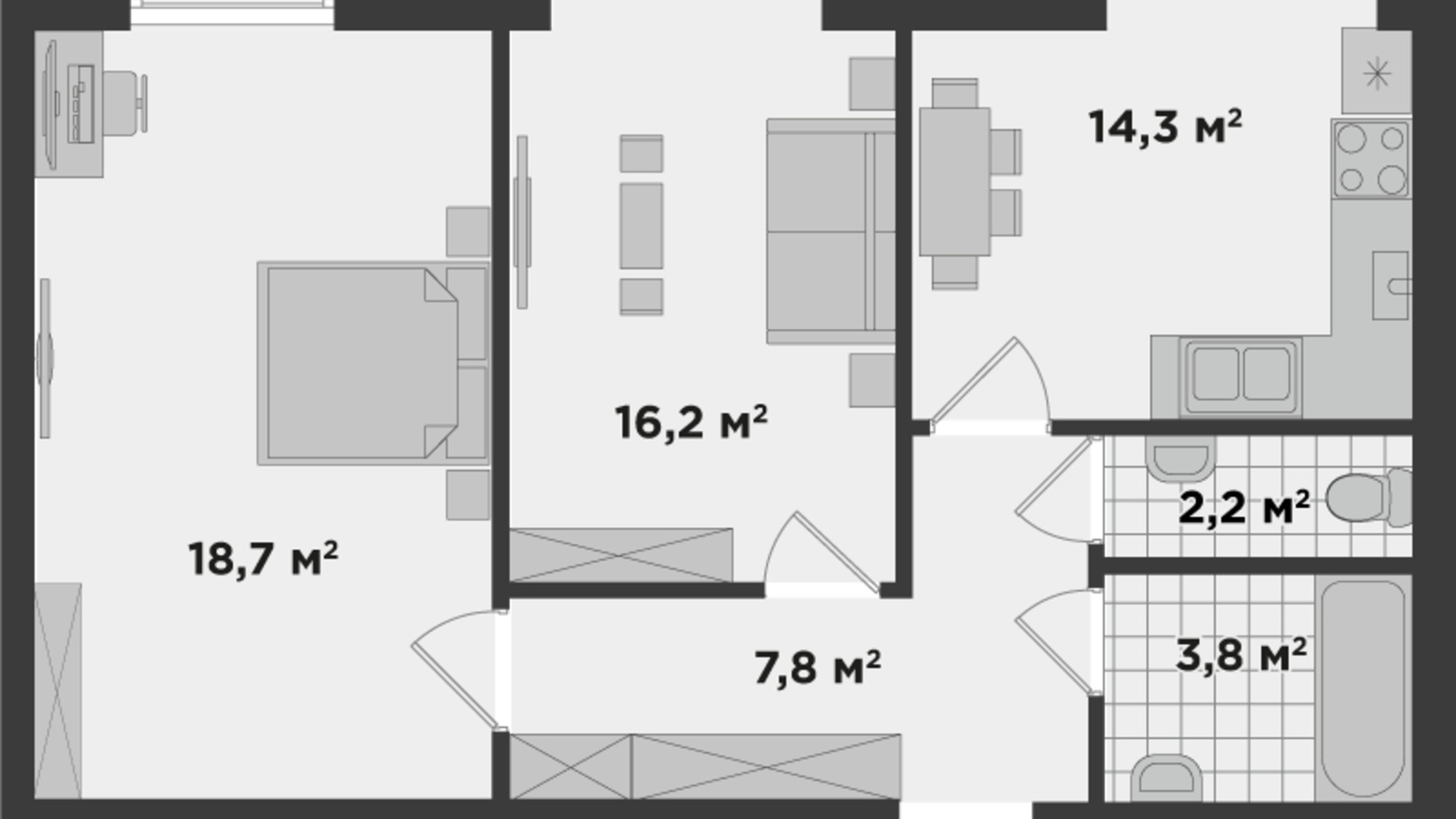 Планировка 2-комнатной квартиры в ЖК Millennium State 63.1 м², фото 234671