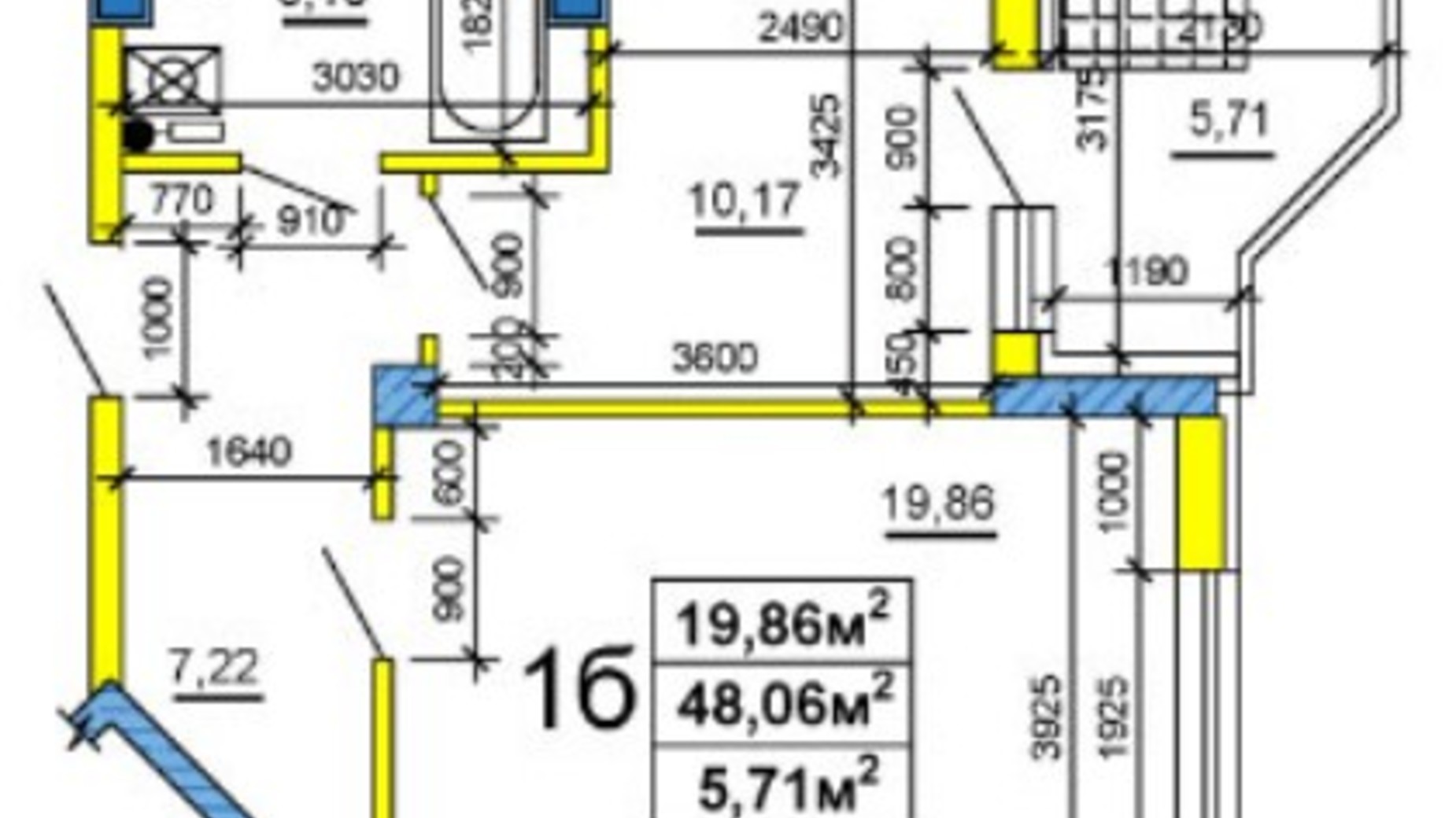 Планировка 1-комнатной квартиры в ЖК ул. Смелянская, 48, 50, 54 47.57 м², фото 234759