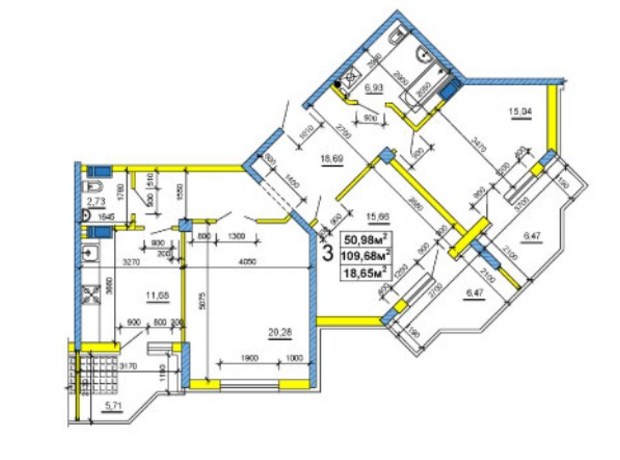 ЖК вул. Смілянська, 48, 50, 54: планування 3-кімнатної квартири 109.68 м²