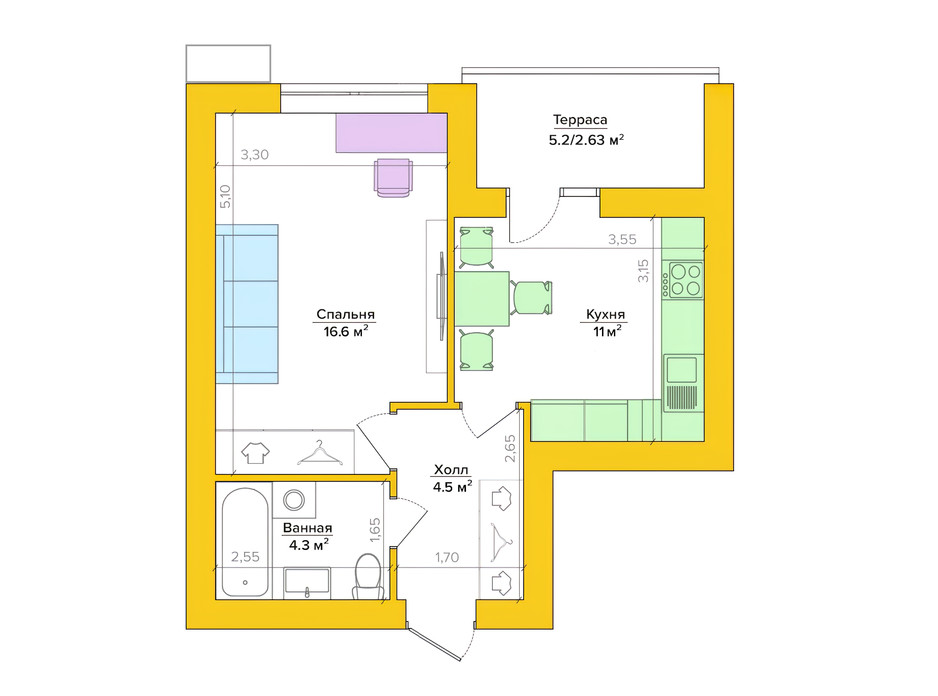Планировка 1-комнатной квартиры в ЖК Vesna 38.62 м², фото 235493 Планировка 1-комнатной квартиры в ЖК Vesna 38.62 м², фото 235493