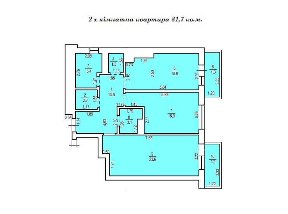 Планировка 2-комнатной квартиры в КД Люксембург 81.7 м², фото 235508 Планировка 2-комнатной квартиры в КД Люксембург 81.7 м², фото 235508