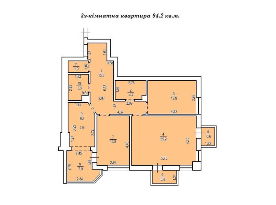 Планировка 3-комнатной квартиры в КД Люксембург 94.2 м², фото 235509 Планировка 3-комнатной квартиры в КД Люксембург 94.2 м², фото 235509