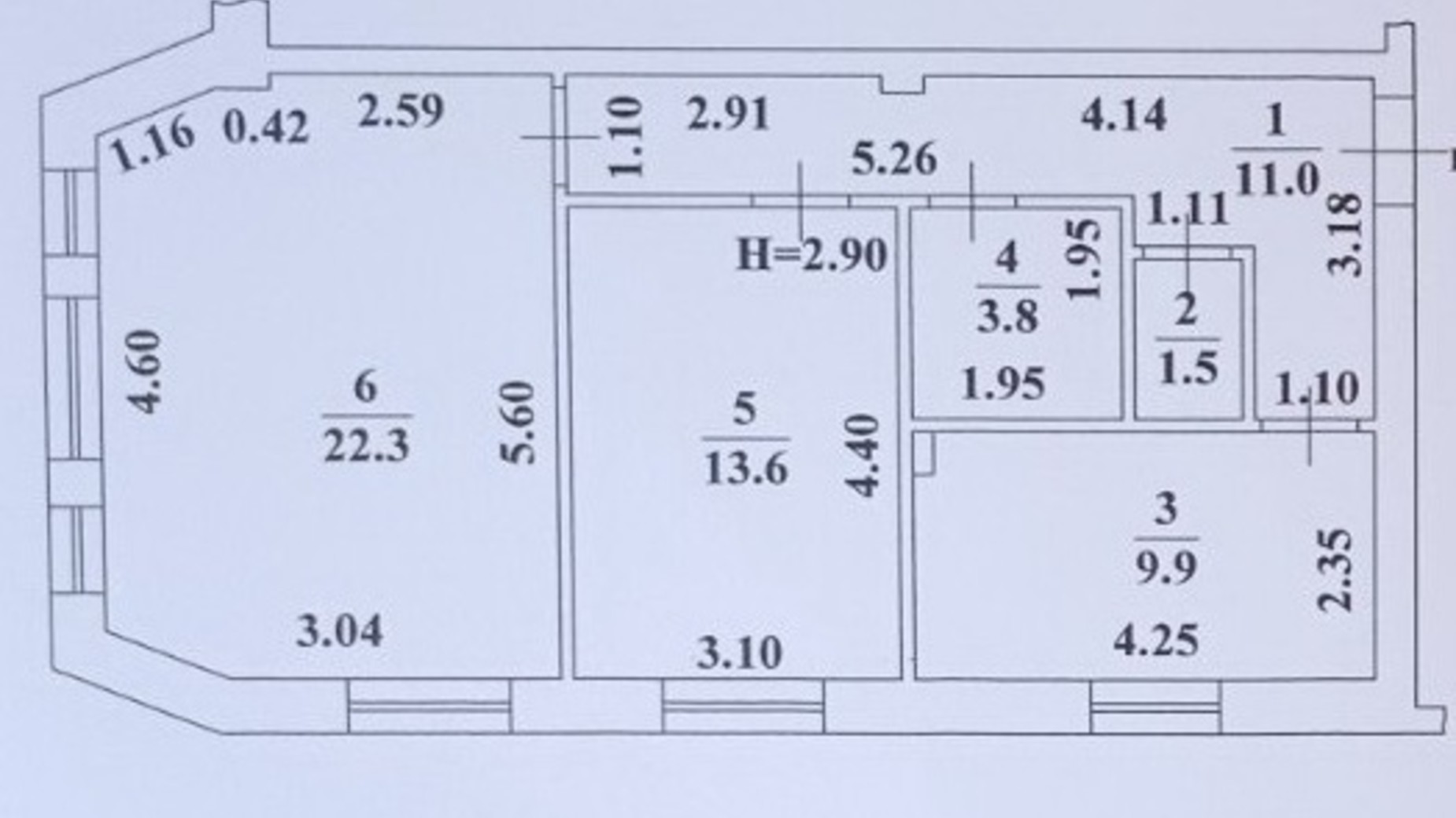 Планування 2-кімнатної квартири в ЖК Ваш Дім на Вузівському 62.1 м², фото 235587