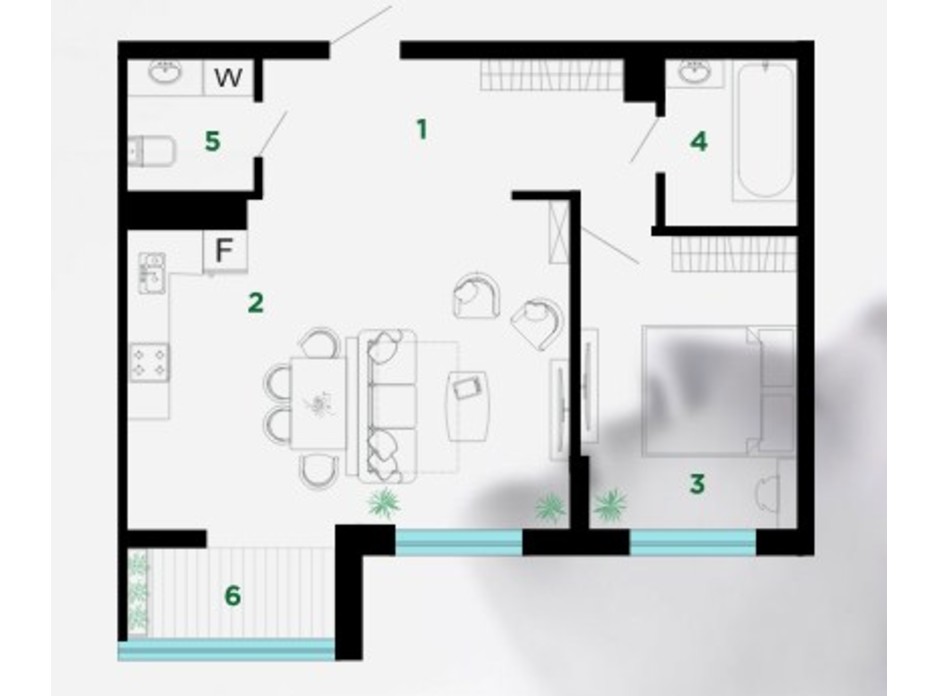 Планування 2-кімнатної квартири в ЖК Comfort Park 62 м², фото 235600 Планування 2-кімнатної квартири в ЖК Comfort Park 62 м², фото 235600