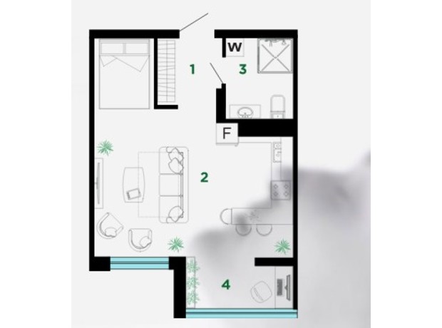 ЖК Comfort Park: планування 1-кімнатної квартири 42 м²