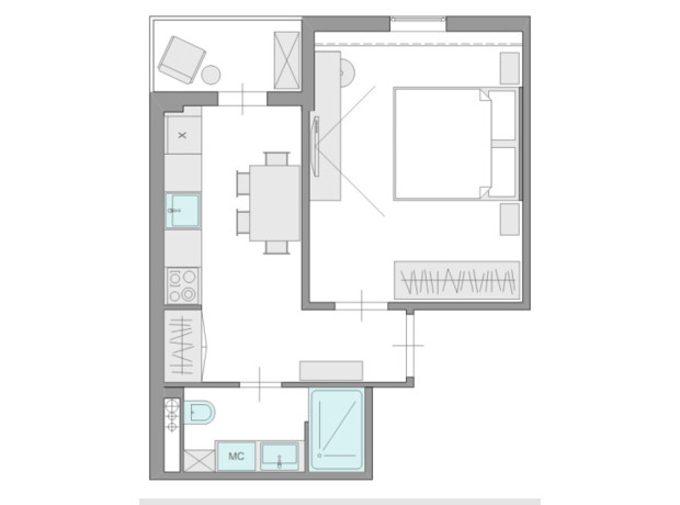 ЖК Ясный: планировка 1-комнатной квартиры 31.7 м²