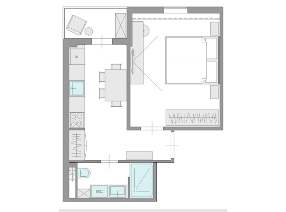 Планировка 1-комнатной квартиры в ЖК Ясный 31.1 м², фото 235652 Планировка 1-комнатной квартиры в ЖК Ясный 31.1 м², фото 235652